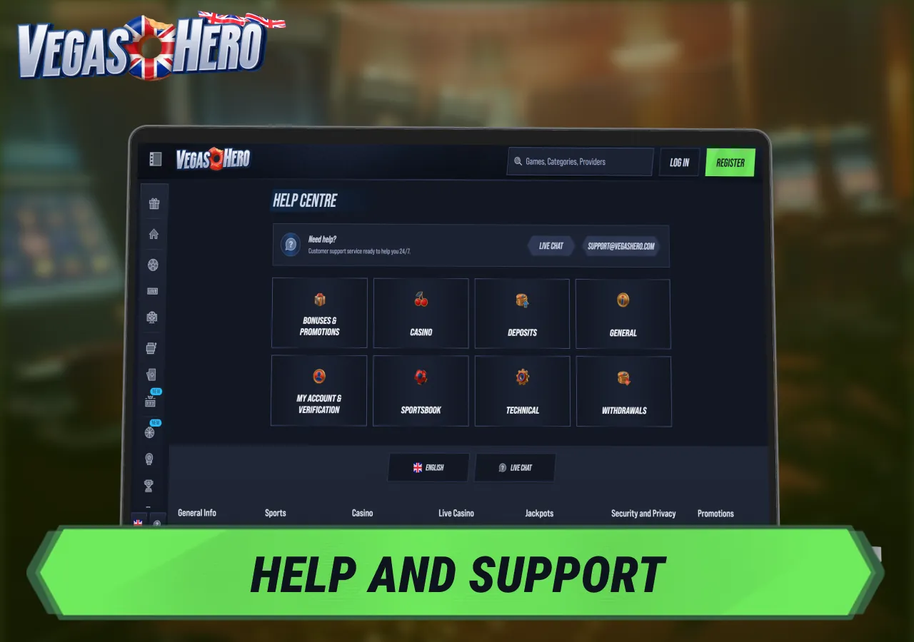 Customer support assists with questions about accounts, payments and casino games